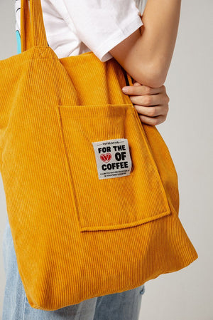 For the Love of Coffee Tote Bag Merchandise Cilantro Mustard Velvet 